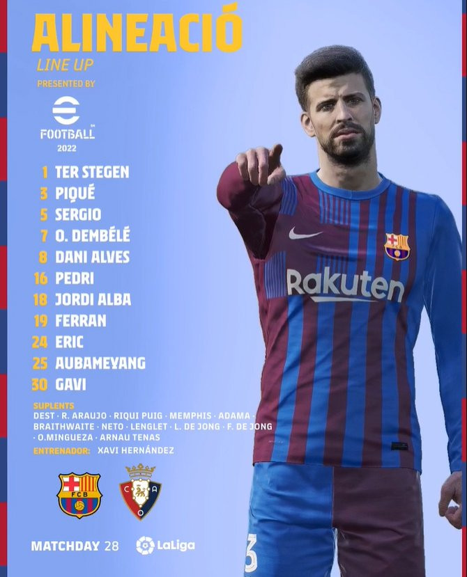 La alineación del FC Barcelona para enfrentarse al CA Osasuna / FCB