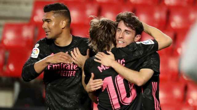 Odriozola celebra su gol con el Real Madrid / EFE