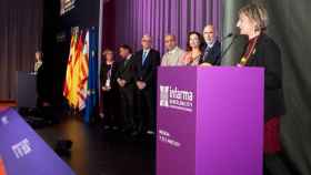 Alba Vergés, consejera catalana de Sanidad, con una bufanda y un lazo amarillo en Infarma, el Congreso Europeo de Farmacia / TWITTER