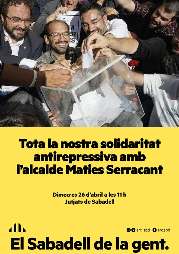 Cartel de ERC apoyando a Maties Serracant / ERC SABADELL (TWITTER)