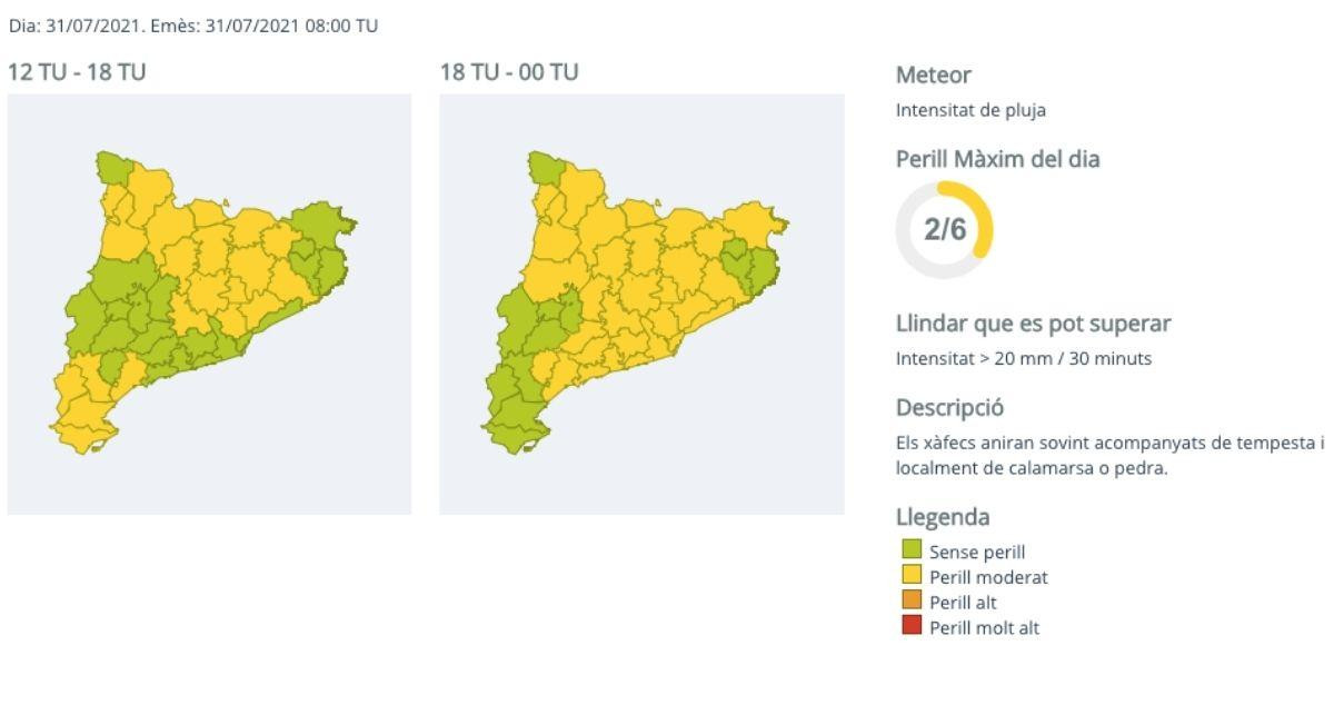 Aviso de situación meteorológica de peligro moderado por lluvias en Cataluña / METEOCAT