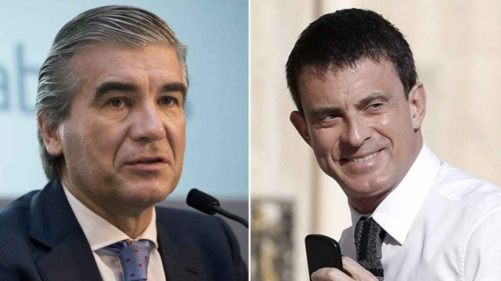 El vicepresidente de Abertis, Francisco Reynés (izquierda), y el jefe del Ejecutivo francés, Manuel Valls (derecha)