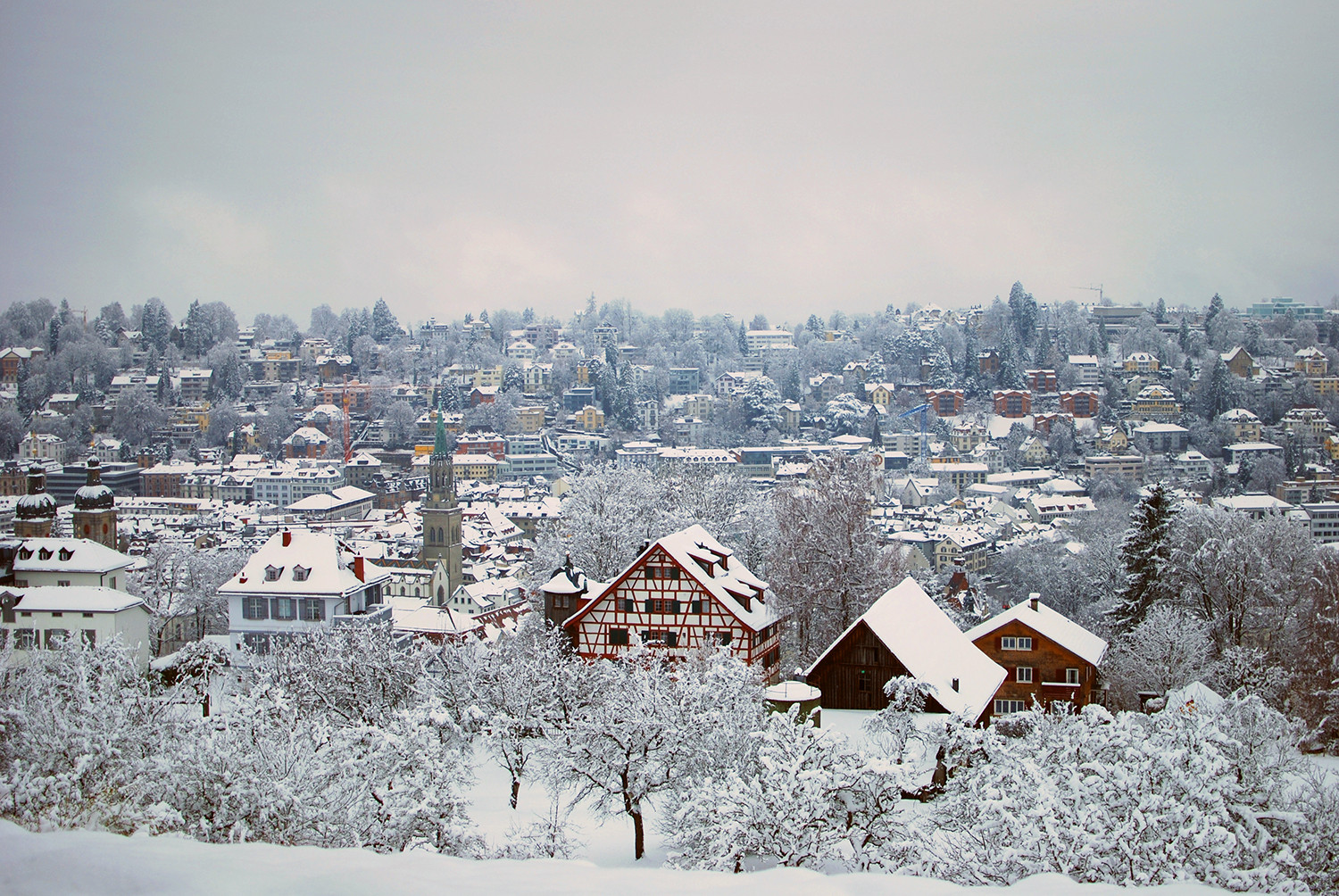 Panóramica invernal de St. Gallen, lugar de nacimiento del personaje de ficción Ursula Blum