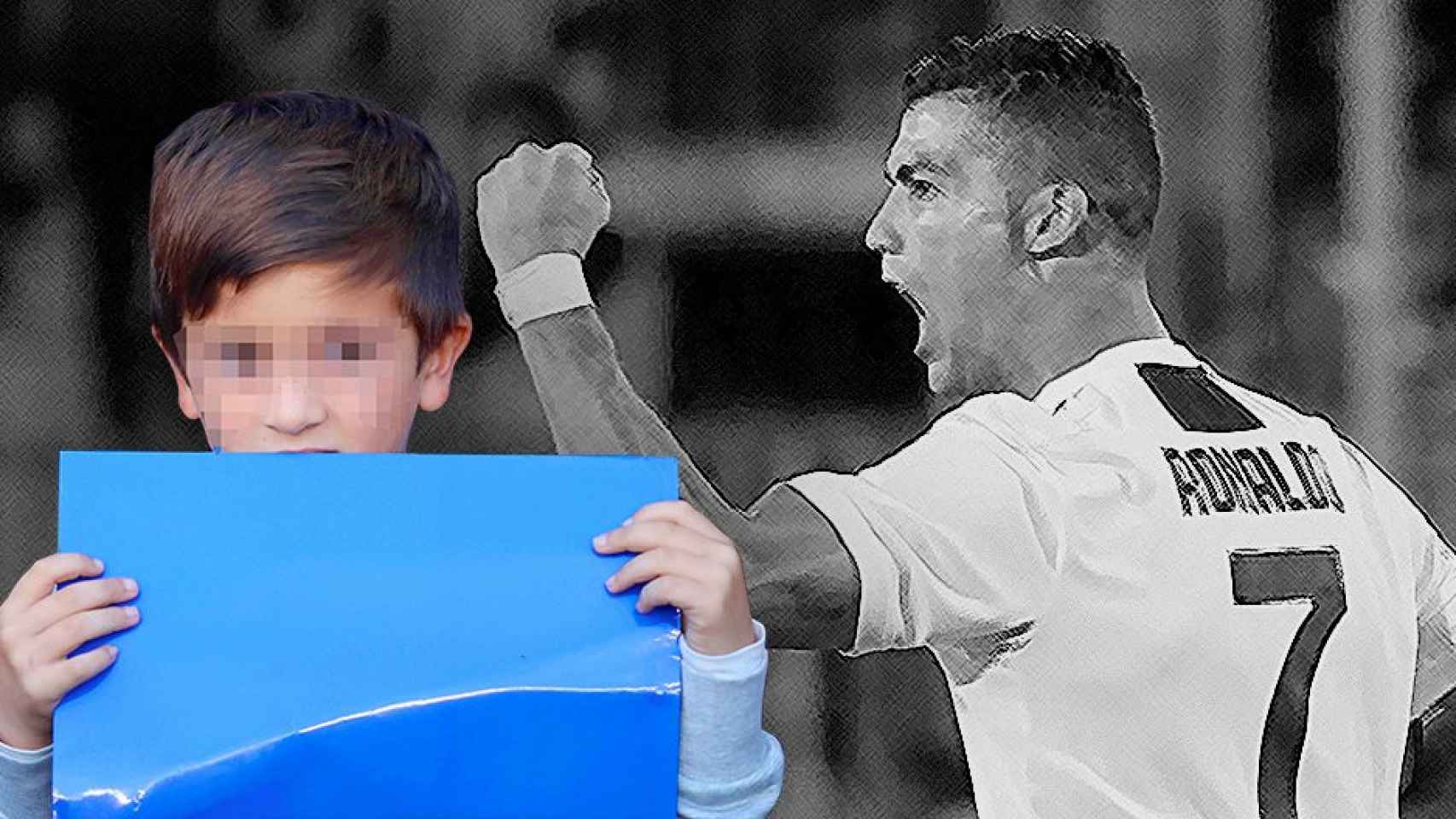 Thiago Messi sobre un dibujo de Cristiano Ronaldo / FOTOMONTAJE DE CULEMANÍA