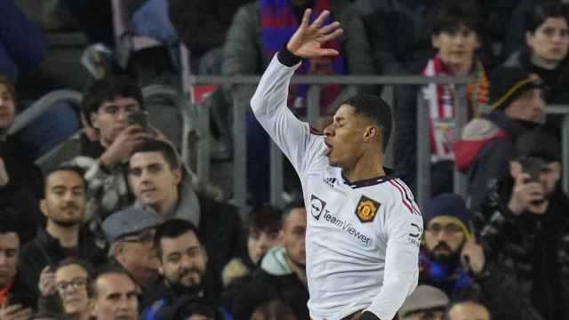 El festejo de Rashford, tras anotar un gol en el Camp Nou / EFE