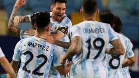 Leo Messi celebrando un gol ante Ecuador en cuartos, antes de la final Argentina-Brasil / EFE