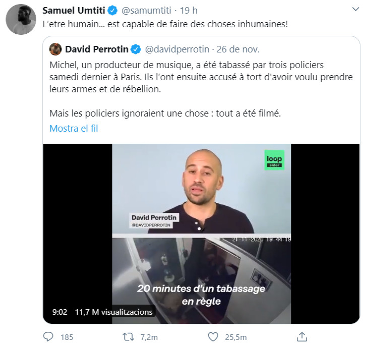 Samuel Umtiti denunciando la agresión racista / Redes