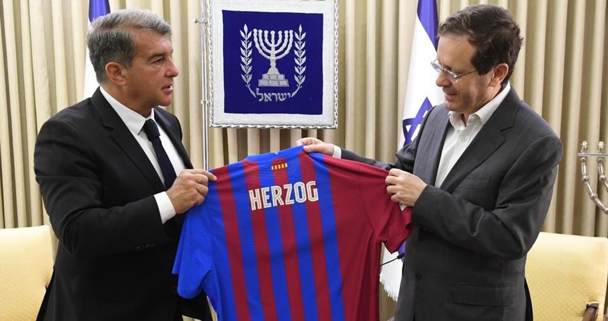 Joan Laporta visitando al presidente de Israel, Isaac Herzog / FCB
