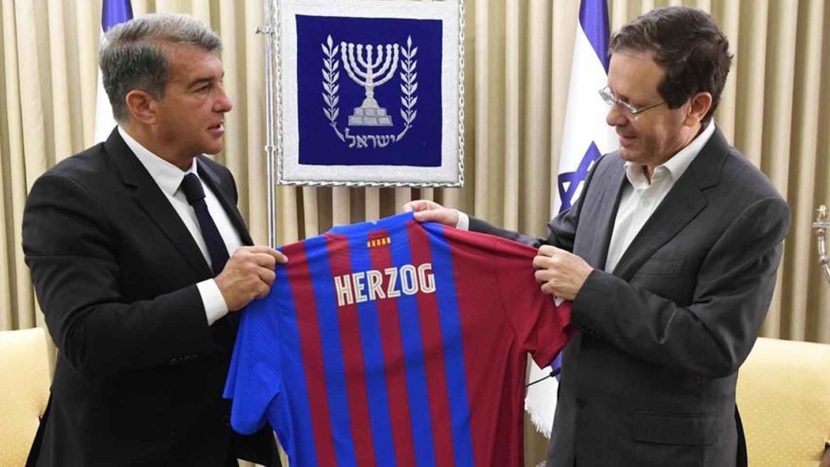 Joan Laporta visitando al presidente de Israel, Isaac Herzog / FCB