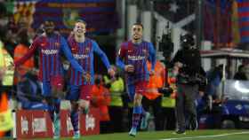 Dembelé celebra su gol al Athletic, el segundo del Barça / EFE