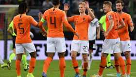 Frenkie de Jong celebrando su gol contra Alemania / EFE