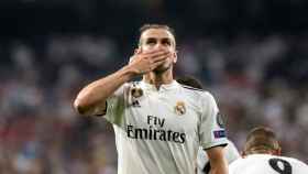 Gareth Bale manda un beso tras marcar frente a la Roma / EFE
