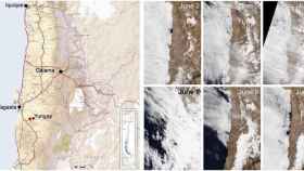 Mapa geográfico que ilustra los cambios por las precipitaciones en el  desierto de Atacama en últimos 3 años / SCIENTIFIC REPORTS