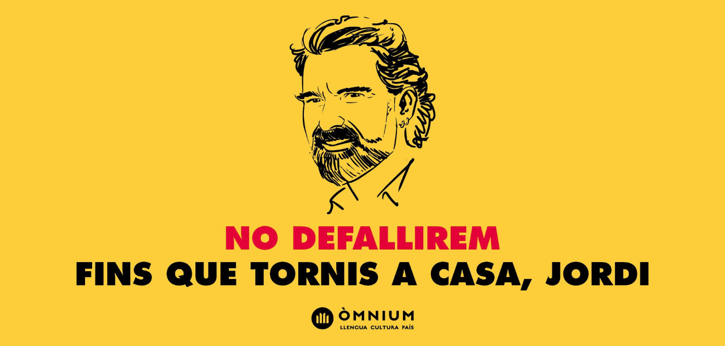Un cartel de Òmnium Cultural reclamando la liberta de Jordi Cuixart / TWITTER