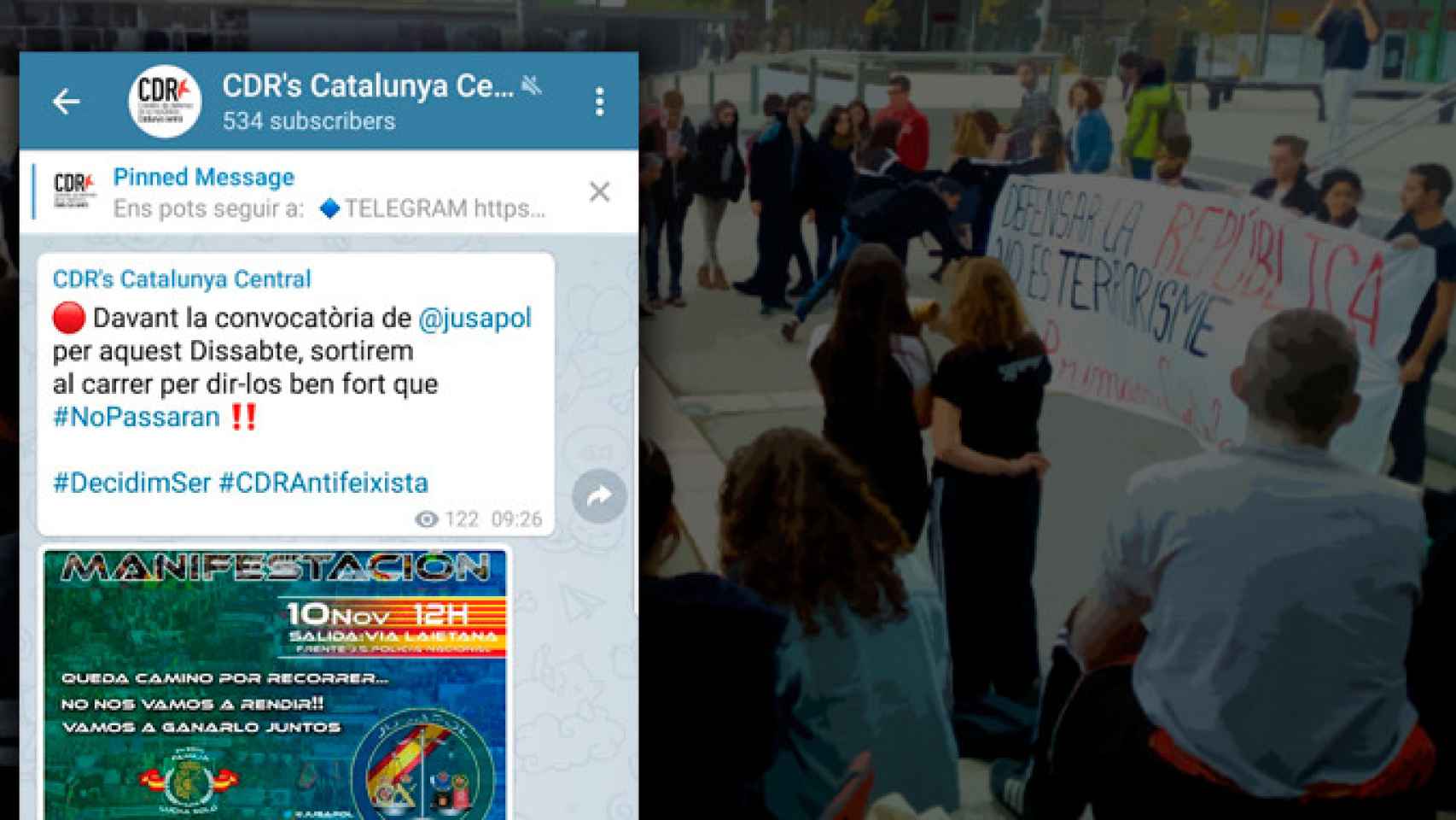 Convocatoria de los CDR contra Jusapol por redes internas con una fotografía de una acción de los radicales / CG