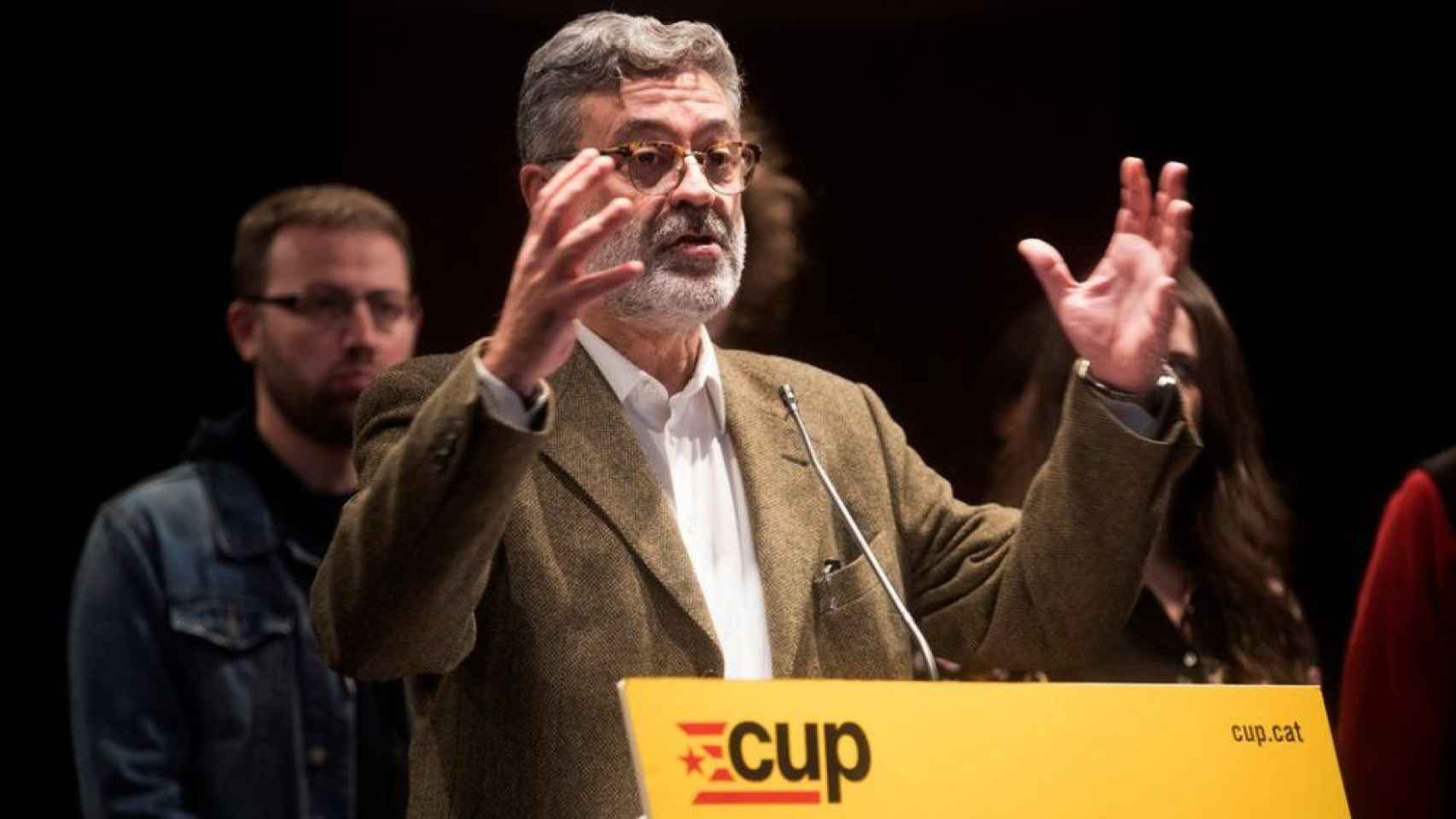 Carles Riera, cabeza de lista de la CUP en un acto de la campaña electoral / EFE