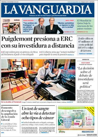 Portada de 'La Vanguardia' del 19 de enero de 2018 / CG