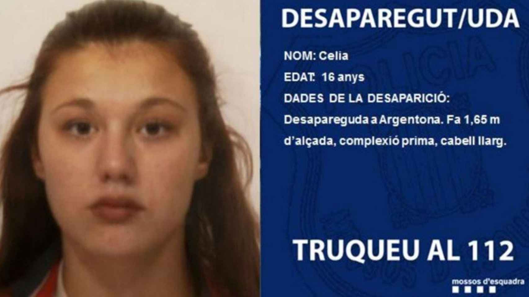 Celia, la menor de 16 años desaparecida en Argentona / MOSSOS