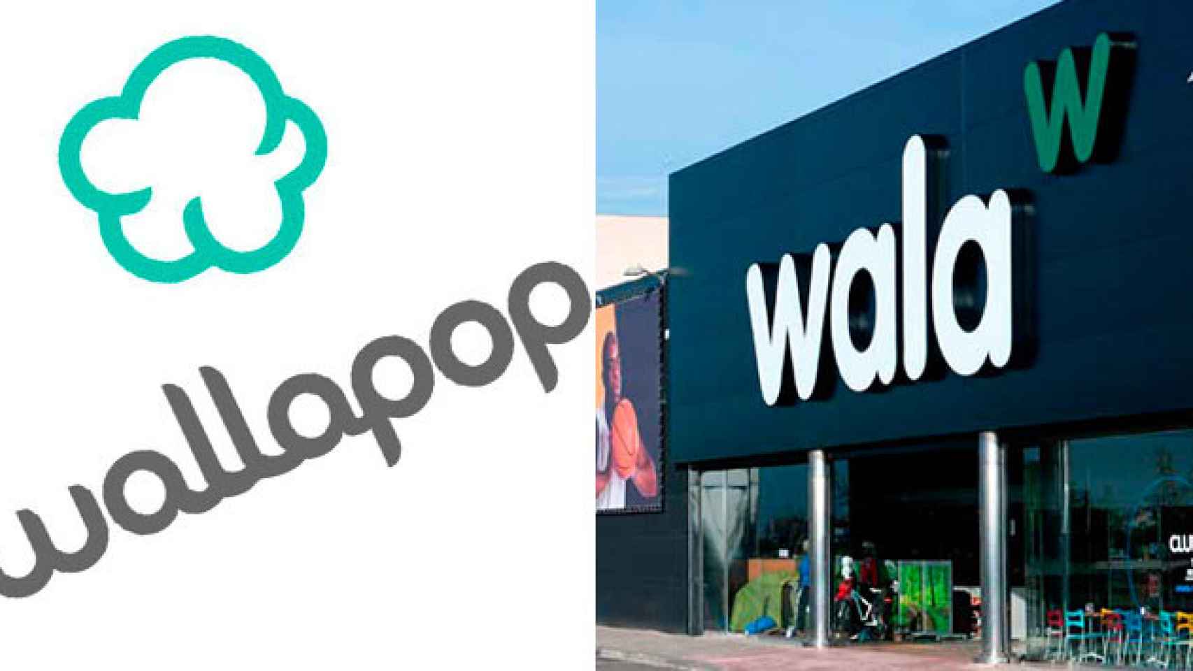 El logotipo de Wallapop y una de las tiendas Wala de Unipreus / CG