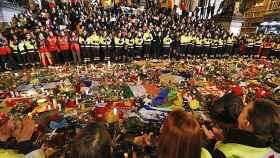 Concentración celebrada este viernes en la Plaza de la Bolsa, en Bruselas, contra los atentados terroristas yihadistas.