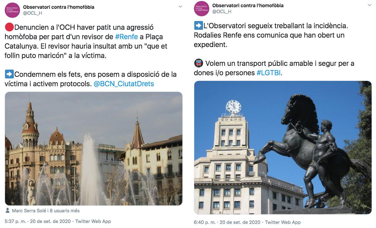 Los mensajes del Observatorio contra la homofobia tras la agresión en plaza de Catalunya