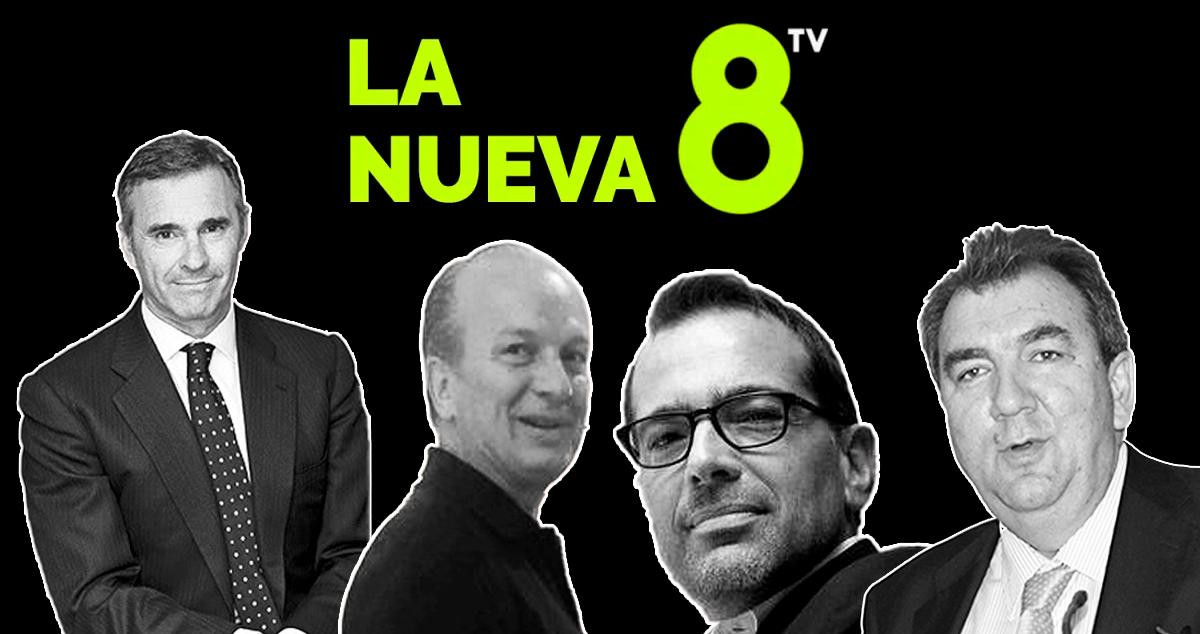 Borja García Nieto, Christian Georges Pérez Pradere, Nicola Pedrazzoli y Francisco Javier Morán Rey y los cuatro socios que han comprado 8TV / MONTAJE CG
