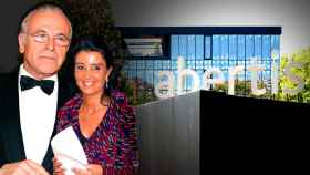 Isidro Fainé y Liliana Godia ante la sede de Abertis / FOTOMONTAJE DE CG