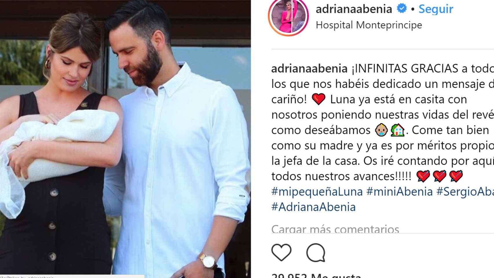 Adriana Abenia junto a su marido e hijo