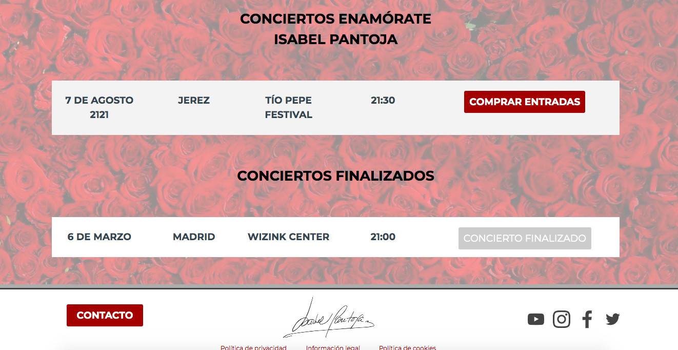 Isabel Pantoja prepara nuevos conciertos de caras al 2021 / WEB ISABEL PANTOJA