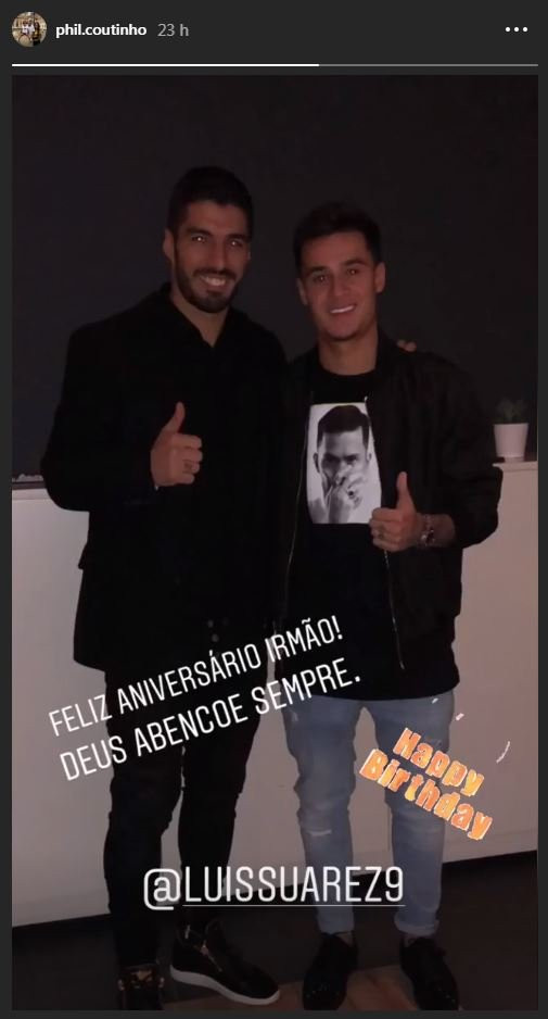 Una foto de Luis Suárez y Philippe Coutinho en la fiesta de cumpleaños del uruguayo / INSTAGRAM
