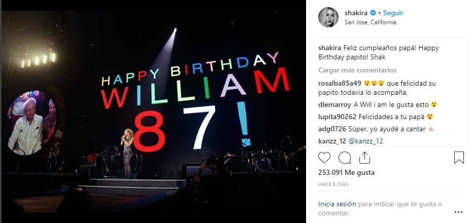 Shakira le dio una gran sorpresa a su padre / Instagram