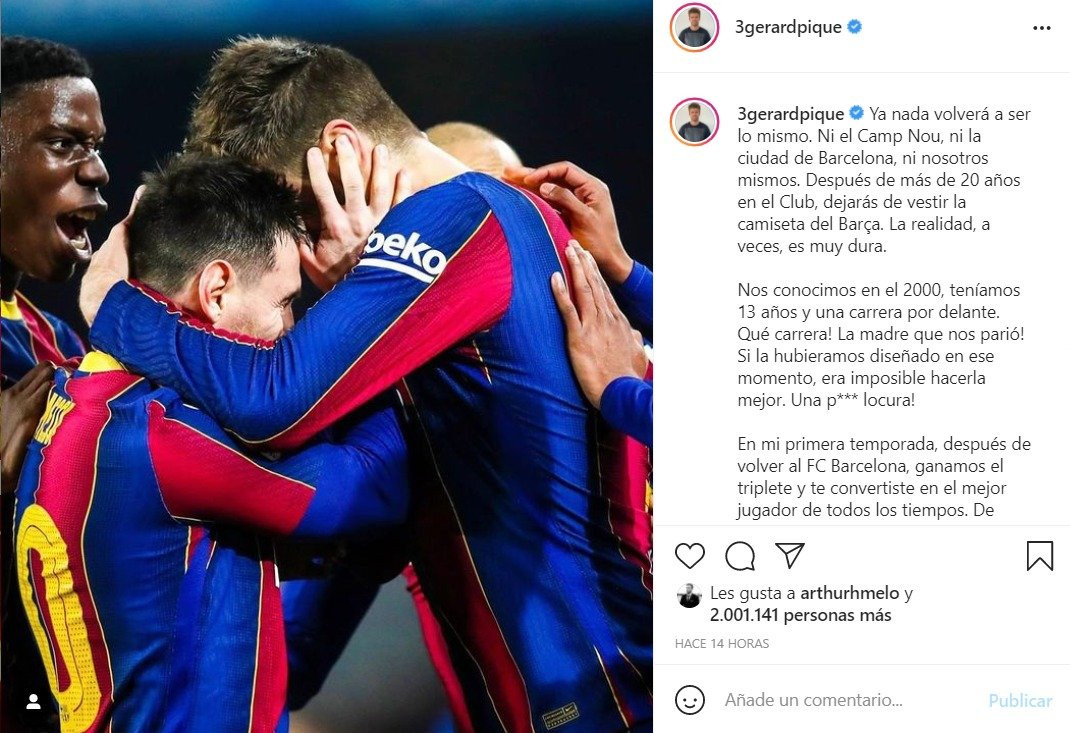 El sentido adiós de Piqué a Messi / Instagram