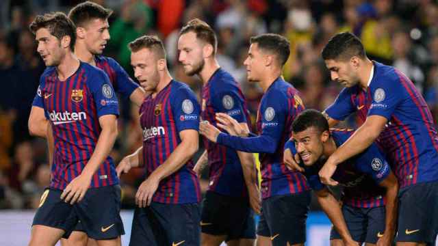 Los jugadores del Barça celebrando un gol en la Champions League / EFE