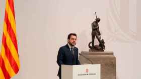 El presidente de la Generalitat, Pere Aragonès, en el acto de toma de posesión de los nuevos consejeros de ERC / EUROPA PRESS