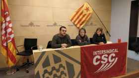 Los responsables de Intersindical-CSC en el anuncio de la convocatoria de la huelga general prevista para este jueves / INTERSINDICAL-CSC