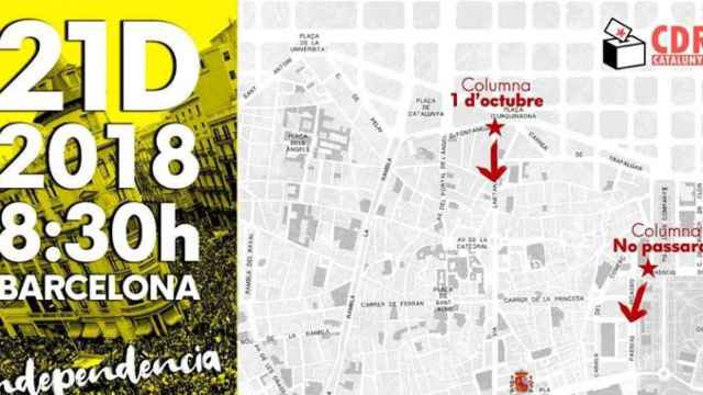 Mapa de la protesta de los CDR para el 21D en Barcelona / TWITTER