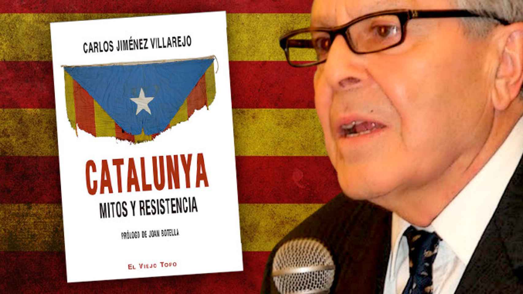 Carlos Jiménez Villarejo y la portada de su último libro, 'Catalunya, mitos y resistencia'