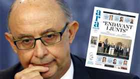 El ministro de Hacienda, Cristóbal Montoro, y una portada del diario independentista 'Ara'