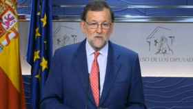 El presidente en funciones, Mariano Rajoy, en su comparecencia tras su reunión con Pedro Sánchez este martes.