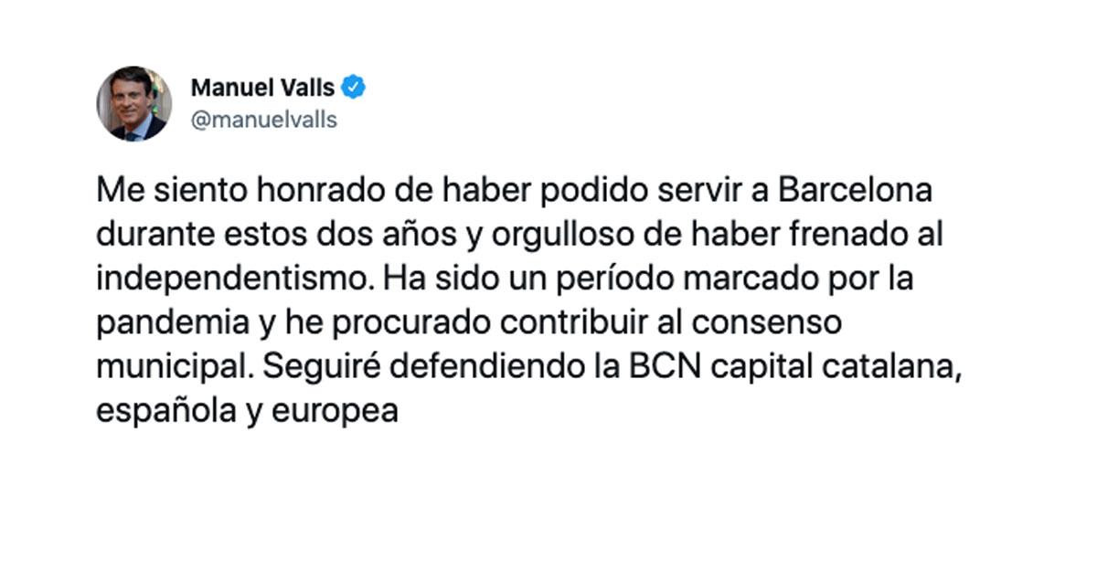Manuel Valls anuncia que deja el Ayuntamiento de Barcelona / TWITTER