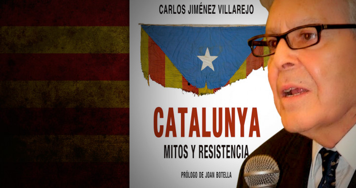 Carlos Jiménez Villarejo y la portada de su último libro, 'Catalunya, mitos y resistencia'