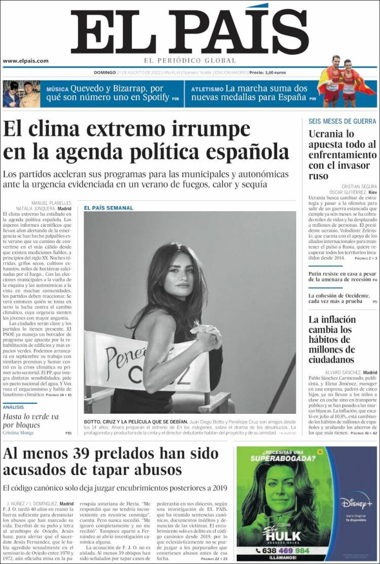 Portada de 'El País' del 21 de agosto de 2022 / KIOSKO.NET
