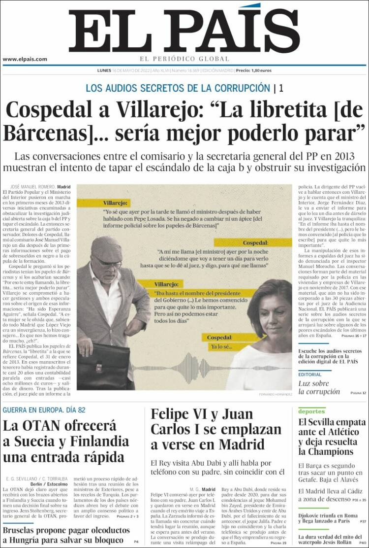 Portada de 'El País' del 16 de mayo de 2022