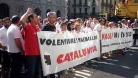Imagen de una de las manifestaciones de los trabajadores de Valeo ante el Palau de la Generalitat.