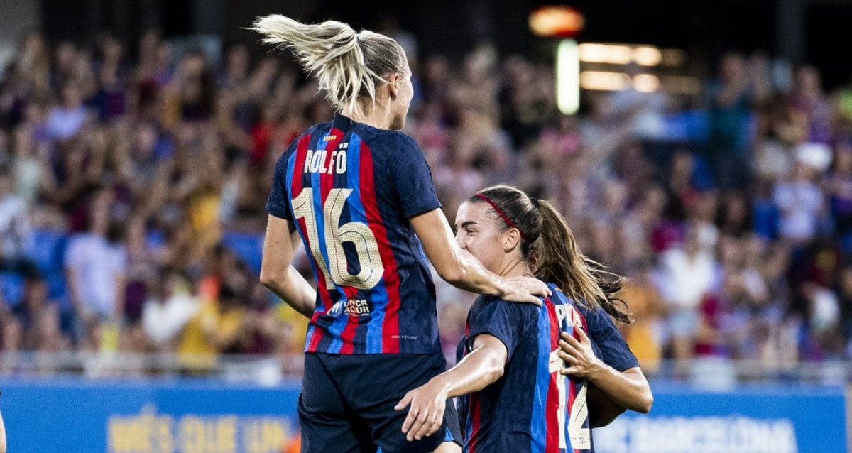 Las jugadores del Barça Femenino celebran con euforia la goleada contra el Montpellier / FCB