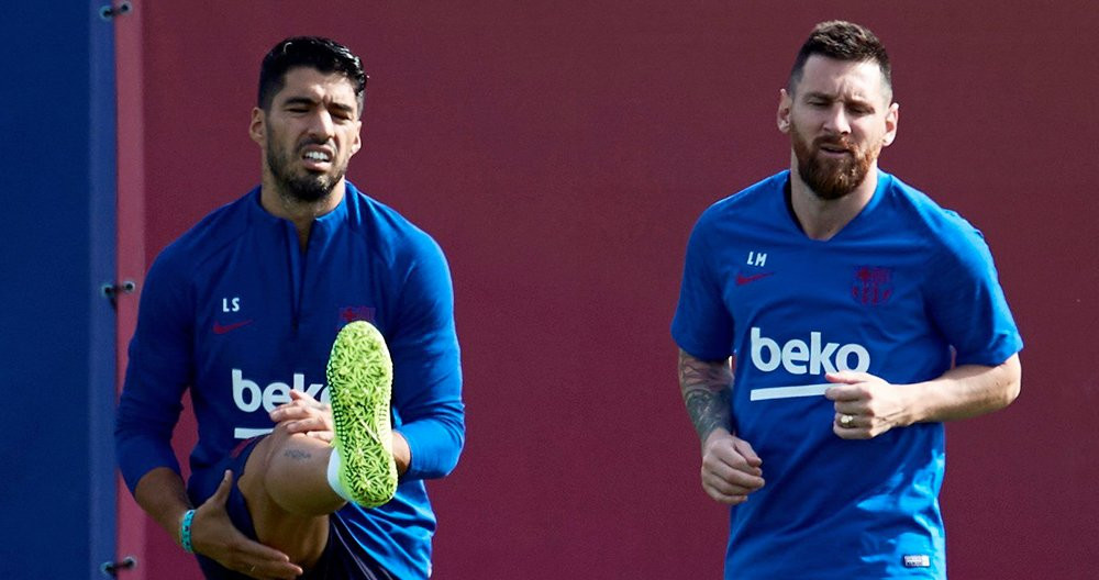 Luis Suarez y Messi en un entrenamiento / EFE