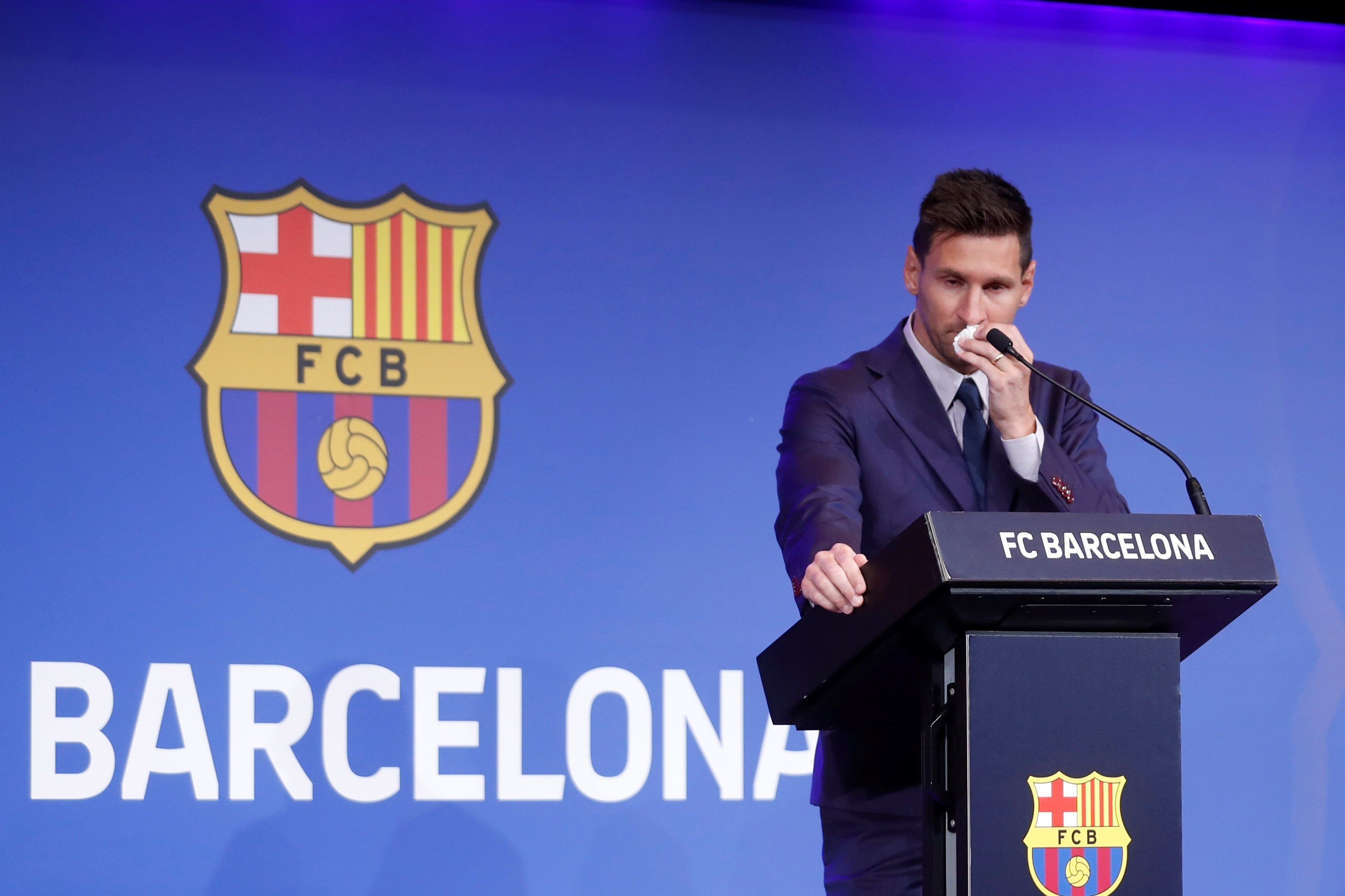 Leo Messi, en la rueda de prensa de su despedida / EFE