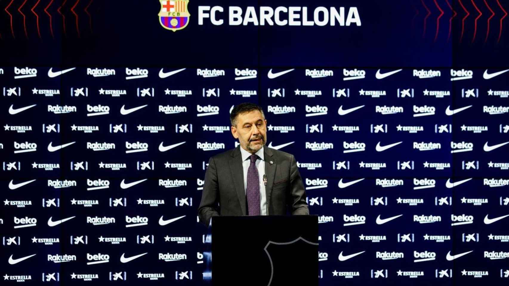 Josep Maria Bartomeu en su última rueda de prensa con el Barça / FCB