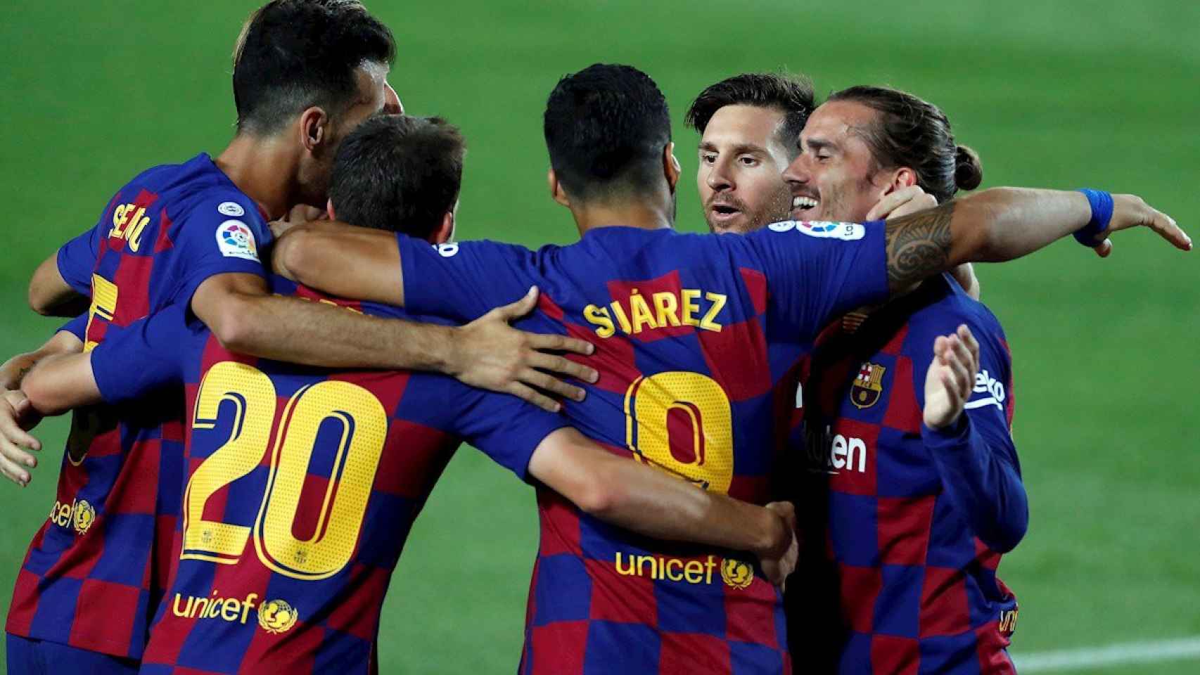 El Barça celebra el gol contra el Espanyol / EFE