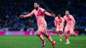 Leo Messi celebrando un gol en Cornellá-El Prat contra el Espanyol / EFE